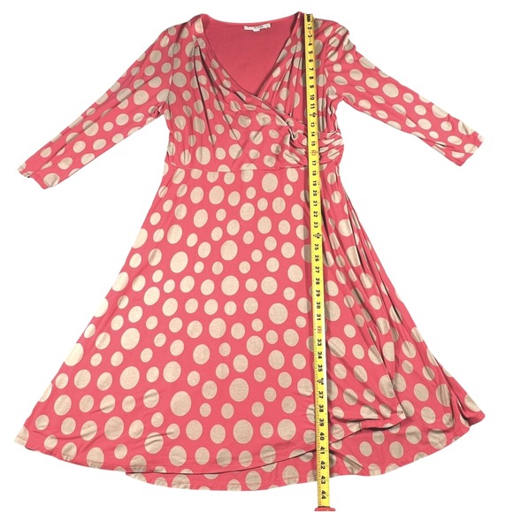 Boden Rosebery Dots Wrap Midi Dress Coral Tan Size US 16R Career Workwear Casual - Picture 10 of 11